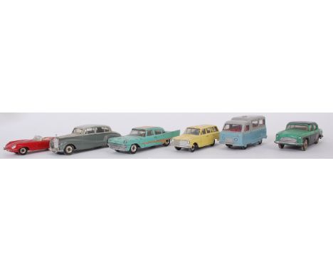 DINKY; A collection of 6x vintage loose Dinky diecast model cars to include; 150 Rolls Royce, 141 Victor Estate, Desoto Firef