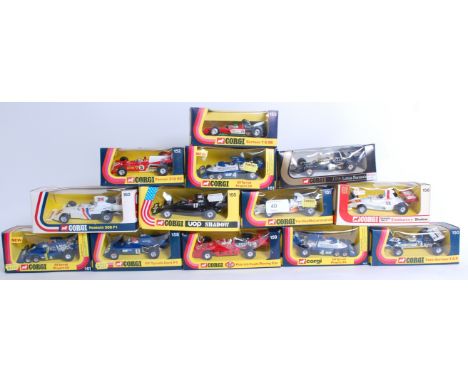 CORGI: A collection of vintage diecast Corgi Racers F1 and racing cars - comprising of numbers; 153, 154, 161, 152, 151, 160,