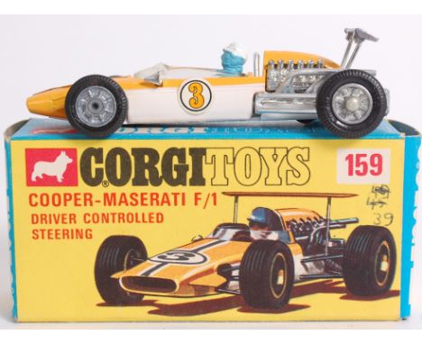 CORGI; An original vintage Corgi diecast model 159 Cooper Maserati F1 racing car, in original box.

(NOTE: From a private col