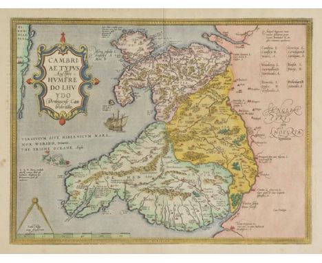 Wales. Ortelius (Abraham), Cambriae typus auctore Humfredo Lhuydo, Denbigiense Cambrobritano, [1598],  hand coloured engraved