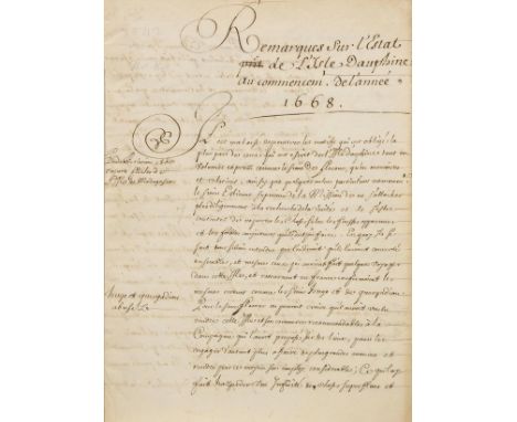 Madagascar. Remarques sur l'Estat de L'Isle Dauphine au commencem[ent] de l'ann‚e 1668,  contemporary manuscript account in F