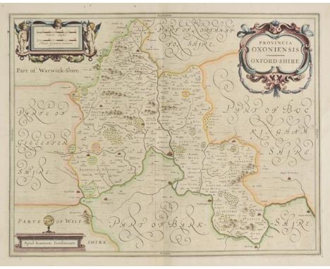 Oxfordshire. Jansson (Jan), Provincia Oxoniensis, Oxfordshire, circa 1644, hand coloured engraved map, large strapwork cartou