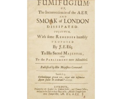 Evelyn (John).  Fumifugium: or The Inconvenience of the Aer, and Smoak of London Dissipated. Together with some Remedies Humb