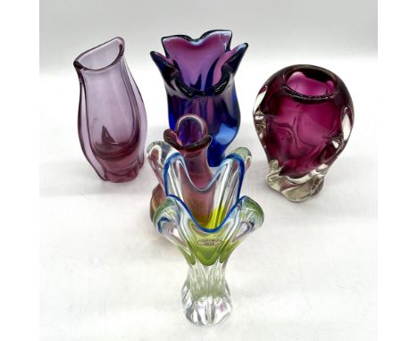 A collection of Bohemia art glass vases