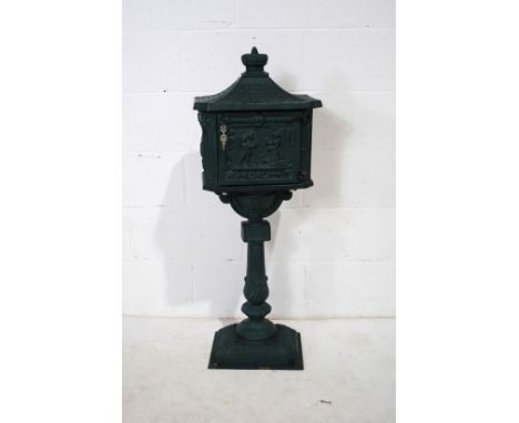 A Victorian style cast iron post box on pillar - height 107cm