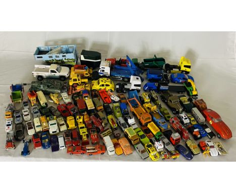 A collection of mainly die-cast vehicles including Matchbox, Siku, Lesney, Hotwheels, Corgi etc - all play worn