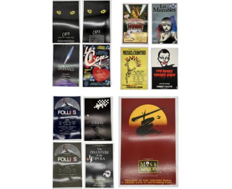 A collection of 70's and 80's original posters for various West End musicals including Miss Saigon, Cats, Phantom of the Oper