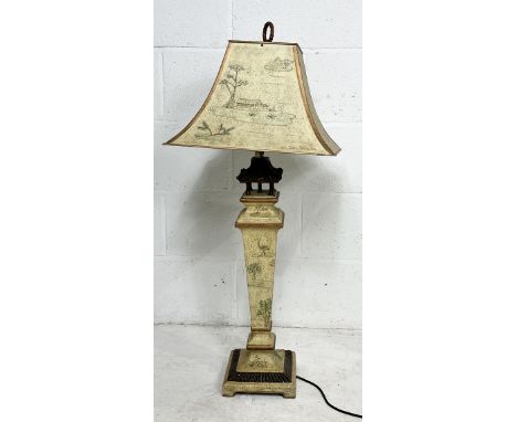 A large Chinoiserie style lamp with matching shade 