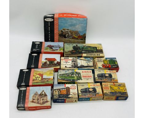 A collection of eight boxed Airfix OO gauge model railway plastic construction kits including Prairie Tank, British Railways 
