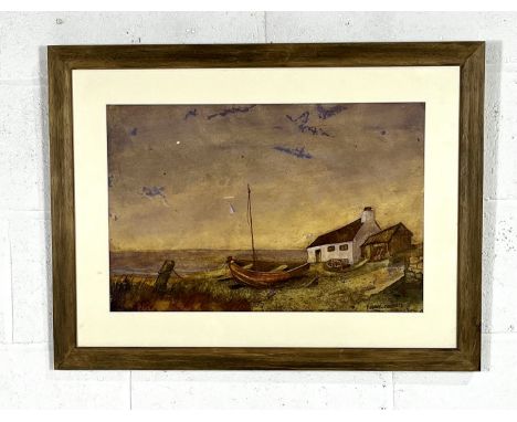 A framed watercolour "The Slipway" by Karen Charman along with two local interest items. An unframed limited edition 132/250 