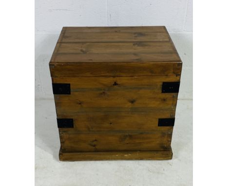A vintage metal bound pine trunk - missing one handle