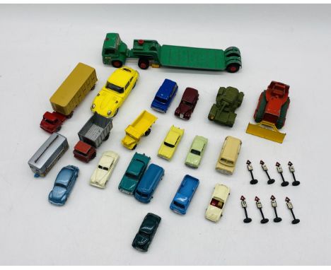 A small collection of die-cast vehicles including Corgi, Matchbox, Dinky, Lesney etc, along with eight metal model railway ro