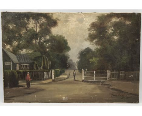 Jack M Ducker (act.1910-1930) "Dulwich Old Toll Gate" unframed oil on canvas, signed to lower right and dated 1923