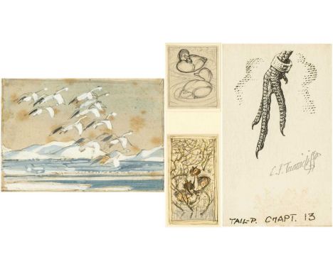 ‡ CHARLES FREDERICK TUNNICLIFFE RA OBE RA (English, worked Wales 1901-1979) three mixed media works on paper - comprising (1)