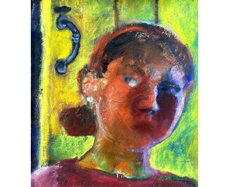 ‡ SHANI RHYS JAMES MBE (Australian-Welsh b. 1953) oil on panel - entitled verso, 'Self Portrait with Handle', dated verso Dec