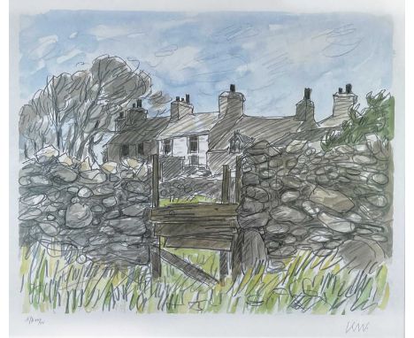 ‡ SIR KYFFIN WILLIAMS RA limited edition (artist's proof 12/25) colour lithograph - farmstead with dry-stone wall, signed wit