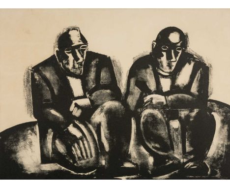 ‡ JOSEF HERMAN OBE RA (Polish, lived Wales 1911-2000) lithograph on wove - entitled 'Two Miners', circa 1960, 49 x 66cmsProve