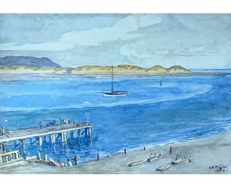 BUDDUG ANWYLINI PUGHE (Welsh, 1856-1939) watercolour – Aberdyfi jetty, signed and dated 1929, 17 x 25cmsAuctioneer's Note: th