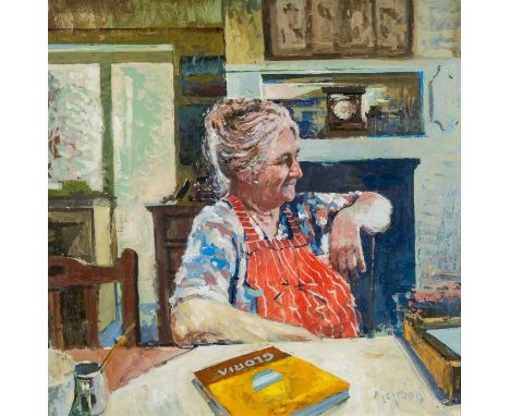 ‡ MEIRION JONES (Welsh b.1966) acrylic on board - portrait of Luned Roberts de Gonzalez from the Patagonia Portraits series, 