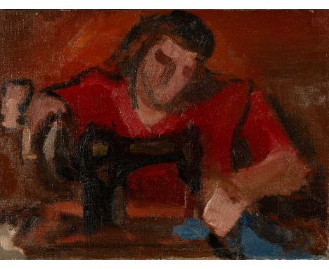 ‡ JOSEF HERMAN OBE RA (Polish, worked Wales 1911-2000) oil on canvas - seamstress at sewing machine, 30 x 40cmsProvenance: pr