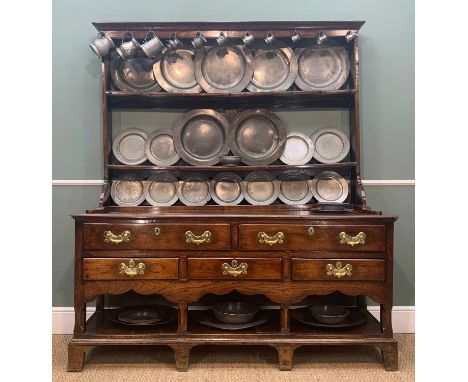 CARMARTHENSHIRE OAK WELSH DRESSER WITH PEWTER early 18th Century, Towy Valley, Carmarthenshire, c. 1720-50, shallow cavetto c