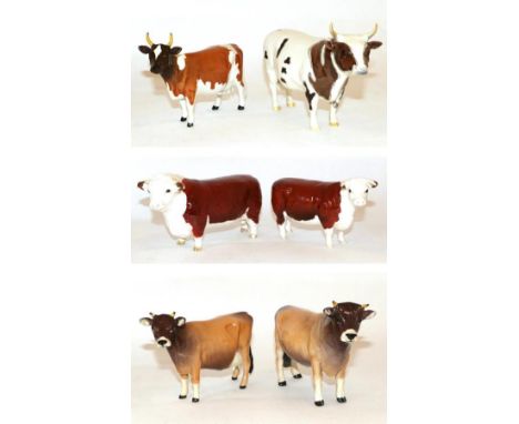 Beswick Cattle Comprising: Ayrshire Bull Ch. ''Whitehill Mandate'', Second Version, model No. 1454B and Ayrshire Cow Ch. ''Ic