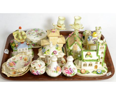 A small group of china, including Coalport cottage models, Royal Crown Derby ''Derby Posies'' wares, together with Halcyon Da