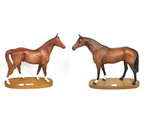 Beswick Connoisseur Horses: The Minstrel, model No. 2608 and Red Rum, model No. 2510, both bay matt, on wooden plinths (2)