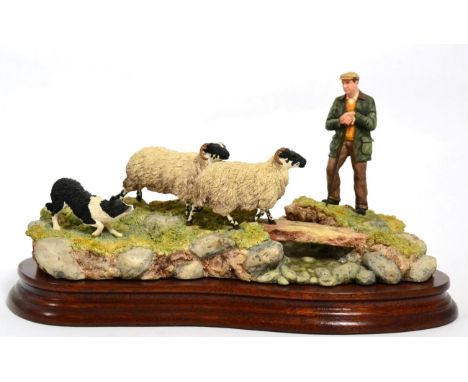 Border Fine Arts 'Steady Lad, Steady' (Shepherd, Sheep and Collie), model No. JH90 by Ray Ayres, limited edition 1057/1500, o