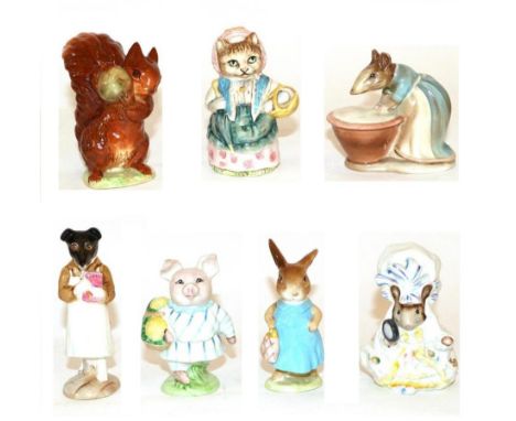 Beswick Beatrix Potter Figures Comprising: 'Anna Maria', 'Cousin Ribby', 'Lady Mouse', ' Little Pig Robinson', 'Mrs. Flopsy B