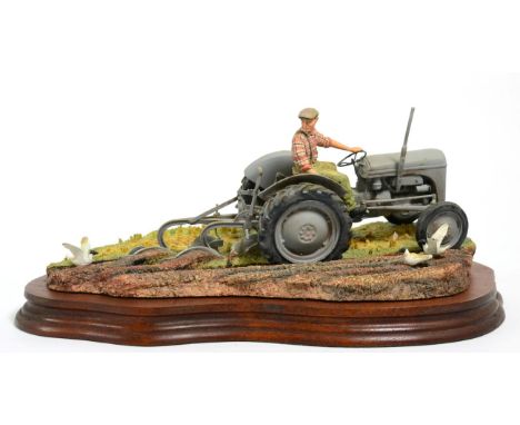 Border Fine Arts 'The Fergie' (Tractor Ploughing), model No. JH64 by Ray Ayres, limited edition 1033/1250, on wood base, with