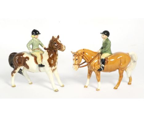 Beswick Girl on Pony, model No. 1499, Skewbald gloss and Boy on Pony, model No. 1500, Palomino glos (a.f) Boy on pony badly d