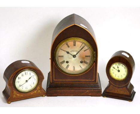 An Edwardian Reid & Sons mantel clock and two small mantel clocks 