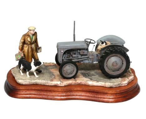 Border Fine Arts 'An Early Start' (Massey Ferguson Tractor), model No. JH91 by Ray Ayres, on wood base