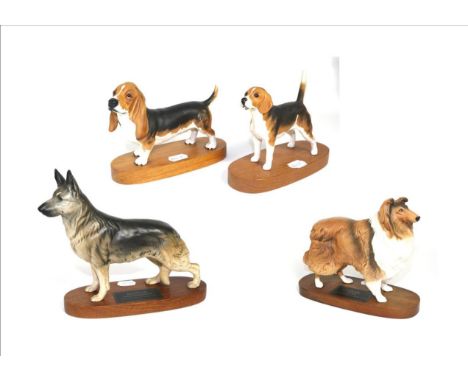 Beswick Connoisseur Dogs: Beagle ''Wedover Billy'', model No. 1933B, Basset Hound ''Fochno Trinket'', model No. 2045B, Collie