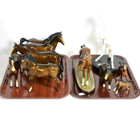 Beswick and Royal Doulton Horses and Foals Including: Shetland Pony, model No. 1033, Swish Tail Horse, model No. 1182 and Hac