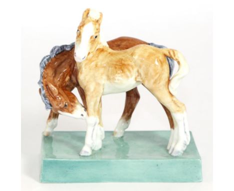 Royal Worcester Foals (With Base), model No. RW3152 by Doris Lindner, light and dark tan gloss