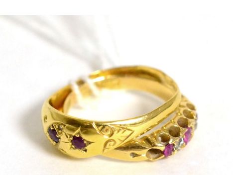 An 18ct gold ruby and diamond ring and an 18ct gold ruby ring (2)