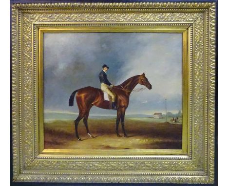 MANNER OF J F HERRING, 'Equestrian portrait', oil on canvas, 49cm x 59cm, framed.