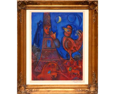 MARC CHAGALL 'Bonjour Paris', lithograph, stamped signature, edition: 5000 - blind stamped Euroart, framed and glazed, 70cm x