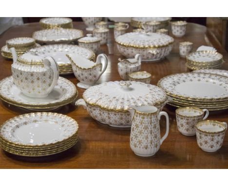 DINNER SERVICE, spode fine English bone china fleur de Lys gold twelve place five piece setting. (71 pieces) (packaging not p