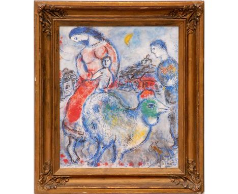 MARC CHAGALL 'Femme et Oiseau', off set lithograph, 1979, 55cm x 45cm, framed and glazed.