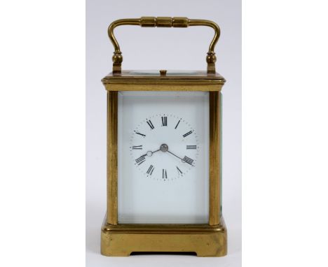 A carriage clock, with repeat, the white enamel dial with Roman numerals, fitted a movement signed S Jretypoller, striking on