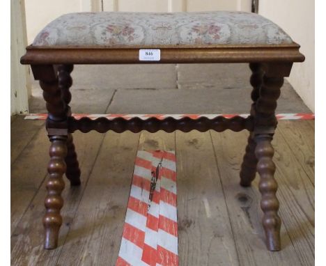 An X frame stool, with upholstered drop in seat and bobbin supports Condition report Report by GHAppears to be 19th century. 