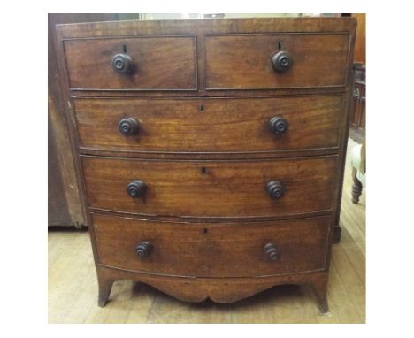 An early 19th century bow front mahogany chest, of five drawers, 92 cm wide