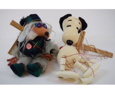 A Pelham Mother Dragon puppet, and other Pelham puppets, including Snoopy, and The Wombles Uncle Bulgaria (box)