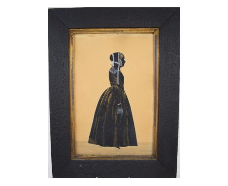A portrait miniature, of a seated lady, a reverse print on glass, and a silhouette (3)