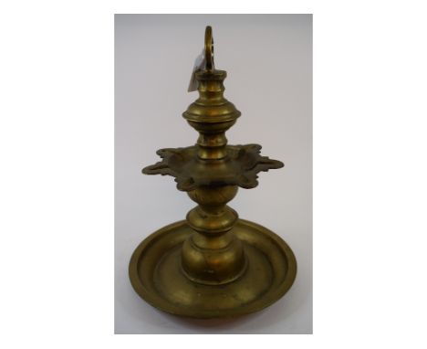 An Islamic brass hanging temple lamp, 30.5 cm high
