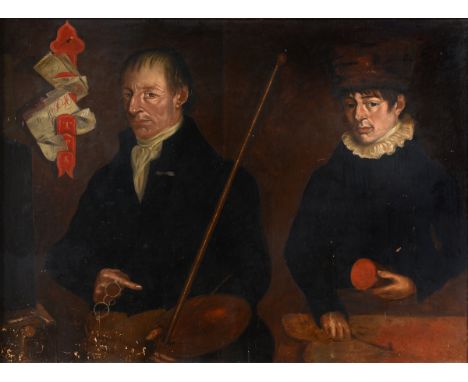 19th century style, a double portrait of an artist, oil on panel, 88 x 120 cm  See illustration