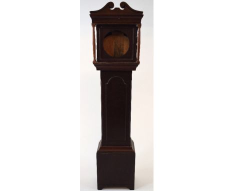 A mahogany pocket watch holder, in the form of a longcase clock, 36 cm high